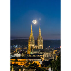 Quimper : conjonction Lune-Vénus sur la cathédrale Saint-Corentin